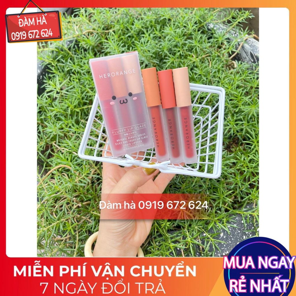 Set 3 cây Son môi HERORANGE Fluffy Lip Glaze Siêu Xinh Chất Mềm Và Mịn Môi