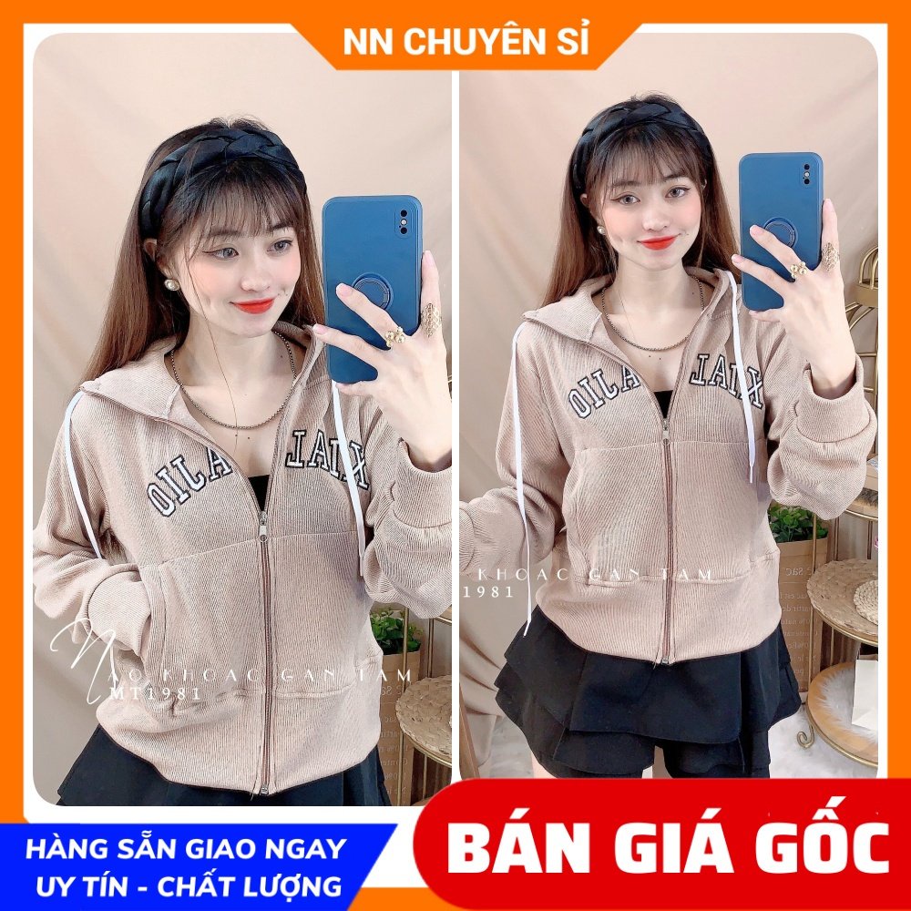Áo khoác thun gân tăm chất vải mềm mịn co giãn thoải mái thêu chữ dễ thương Áo khoác nữ MT1981