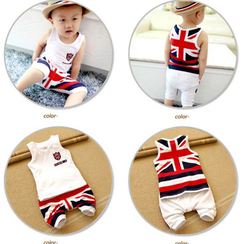 Bộ áo thun sát nách + quần ngắn họa tiết cờ Anh đáng yêu dành cho bé