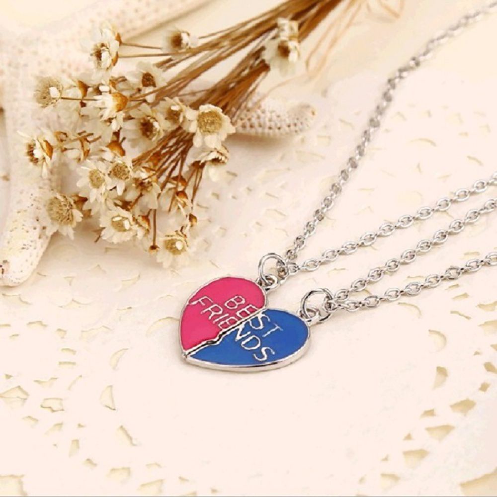 Set 2 Vòng cổ Đôi Mặt Ghép Hình Trái Tim Dành Cho Bạn Thân Nam Nữ