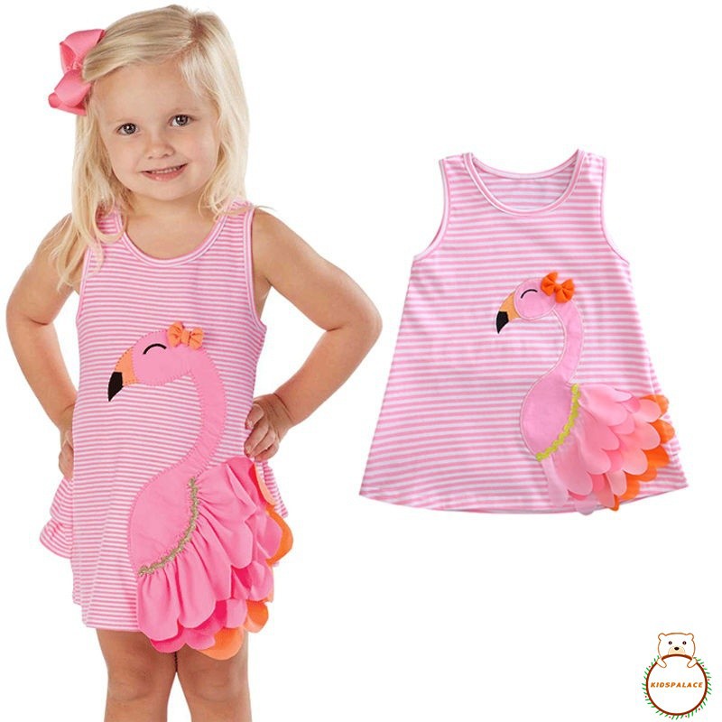 Baby Girls Kids 3D Swan Striped Dress