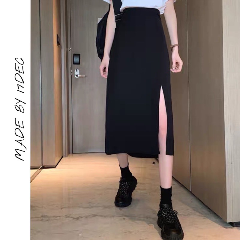 Chân váy Midi xẻ tà _Chân Váy Chữ A Xẻ Vạt Ullzang 17Dec