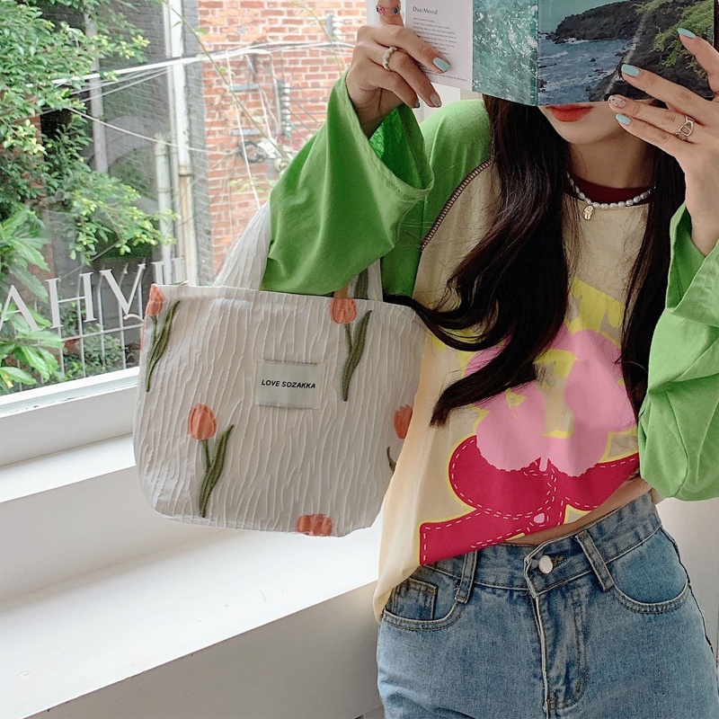 Túi Đựng Mỹ Phẩm Họa Tiết Hoa Tulip Phong Cách Pháp