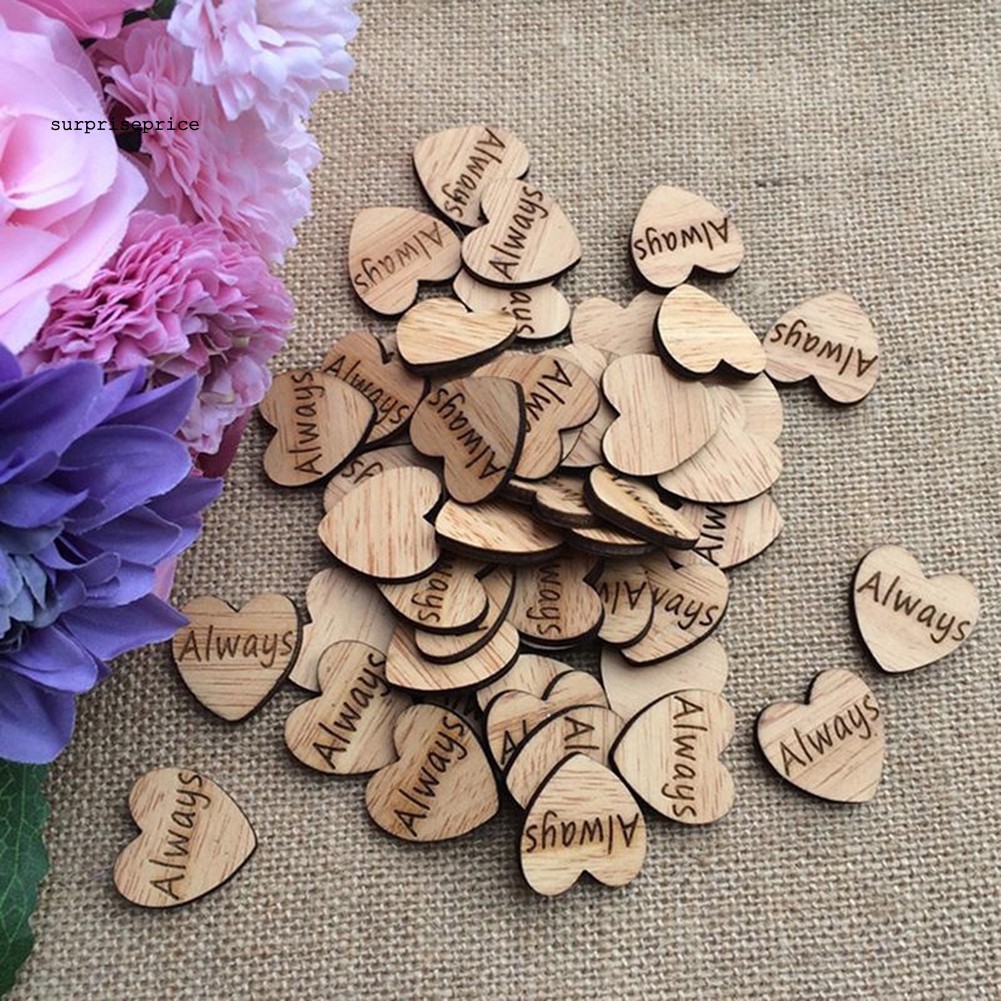 Set 50 Miếng Gỗ Hình Trái Tim In Chữ Love Trang Trí Tiệc Cưới