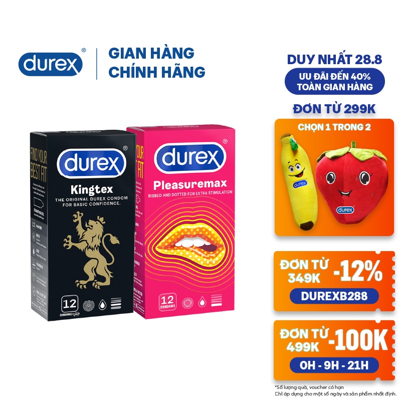 Bộ 1 hộp bao cao su Durex Kingtex 12 bao/hộp tặng 1 hộp Durex Pleasuremax 12 bao/hộp