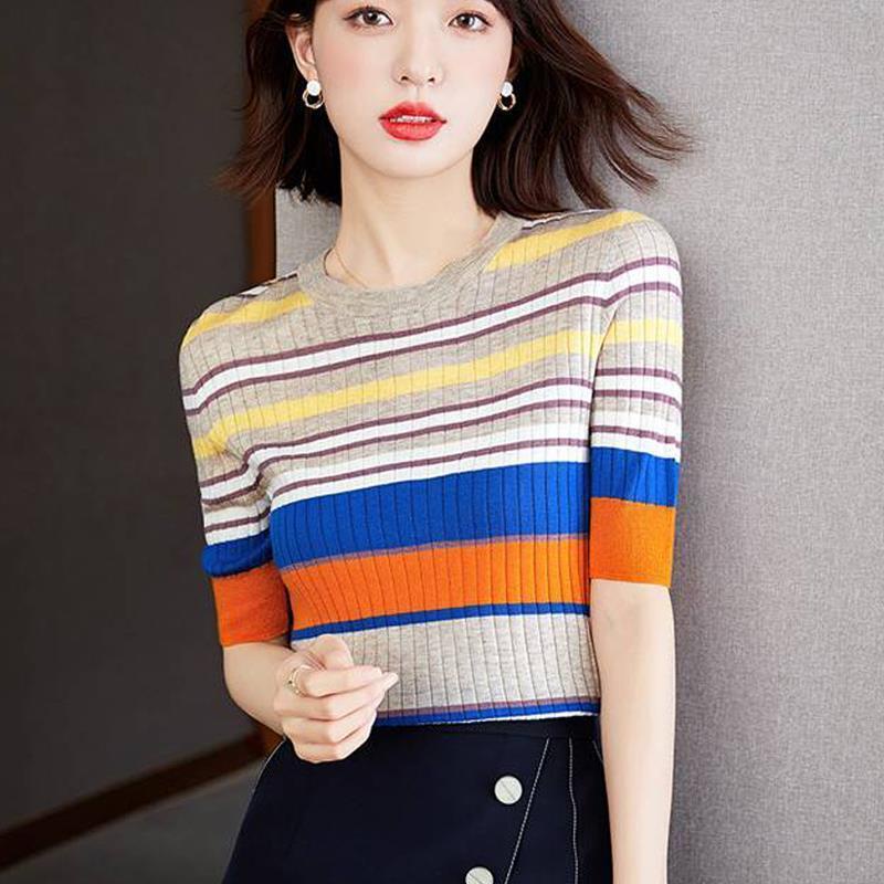 Áo Thun Dệt Kim Mỏng Tay Ngắn Phong Cách Thời Trang Xuân Hè Mới 2023