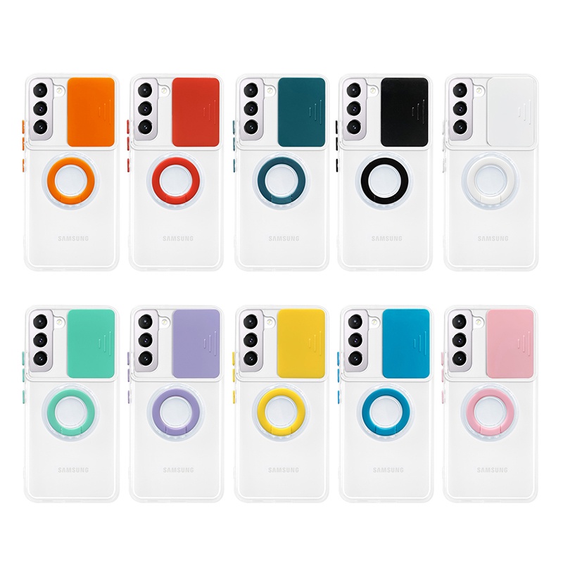 Transparent Window Push Phone Case For Samsung Galaxy S21 S21 Plus S21 Ultra S21 FE S22 Ultra S22 S22 Plus Z Flip 3 5G Z Fold3 5G M51 Ring Bracket Shockproof TPU Cover