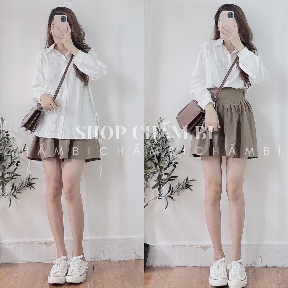 Áo sơ mi trắng A.258, Áo sơ mi form rộng cổ đức đuôi tôm dài tay thắt nơ nhỏ hai bên hông cách điệu style Hàn Quốc