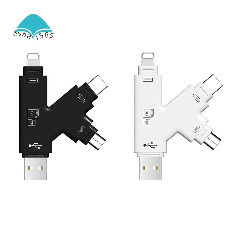 Type-C Micro-USB 4 in 1 Card Reader Adapter for iPad iPhone 12 11 Android MacBook OTG TF SD Reader Black