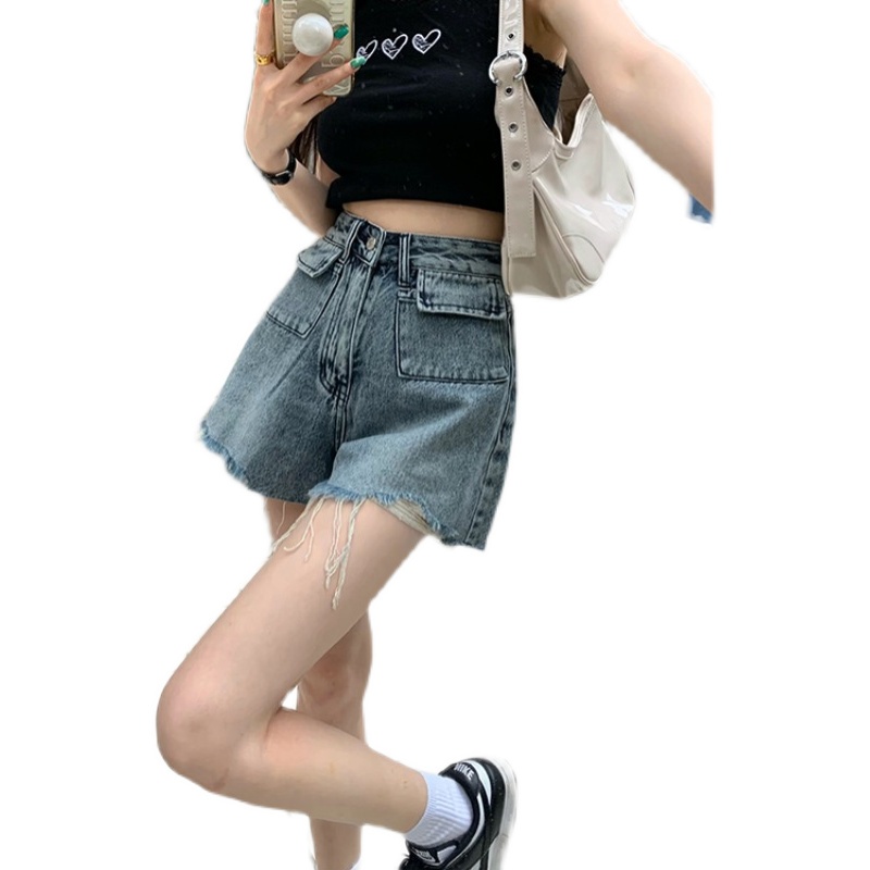 Quần ngắn SUXI denim lưng cao phong cách cổ điển dành cho nữ