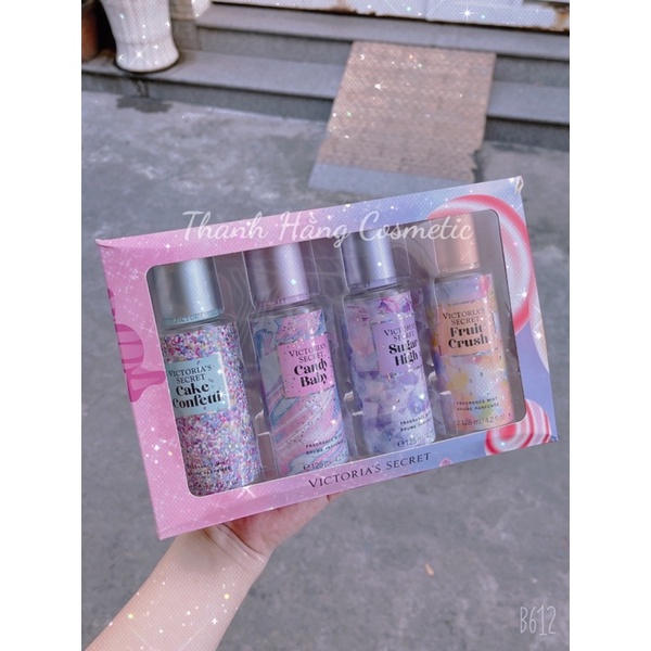 Set xịt body mist Victoria Secret 4 chai BST kẹo ngọt - Kèm túi xịn xò - Mỗi chai 125ml