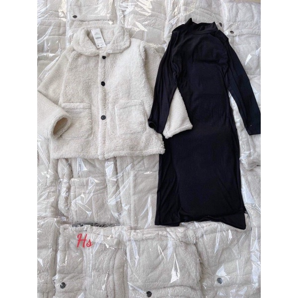 Sét váy len xẻ sau +áo khoác lông HS