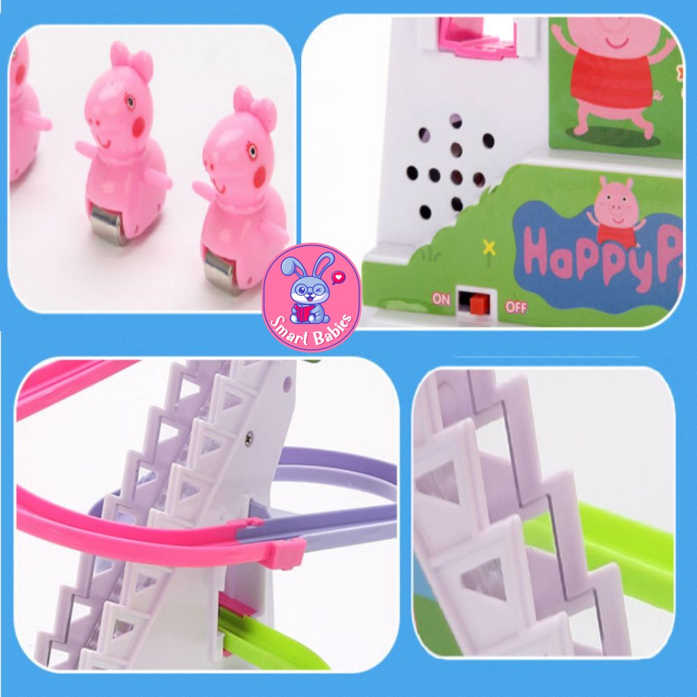 Hộp đồ chơi heo Peppa leo cầu thang trượt cầu trượt có nhạc có ánh sáng kích thước 25 x 27 x 14cm