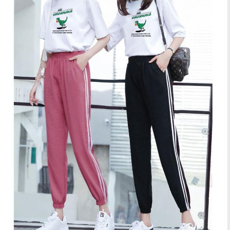 Set Jogger Line Phối Thun Unisex Dnosaur -  Set quần thể thao sọc phối áo phông in hình dễ thương - S2 | BigBuy360 - bigbuy360.vn