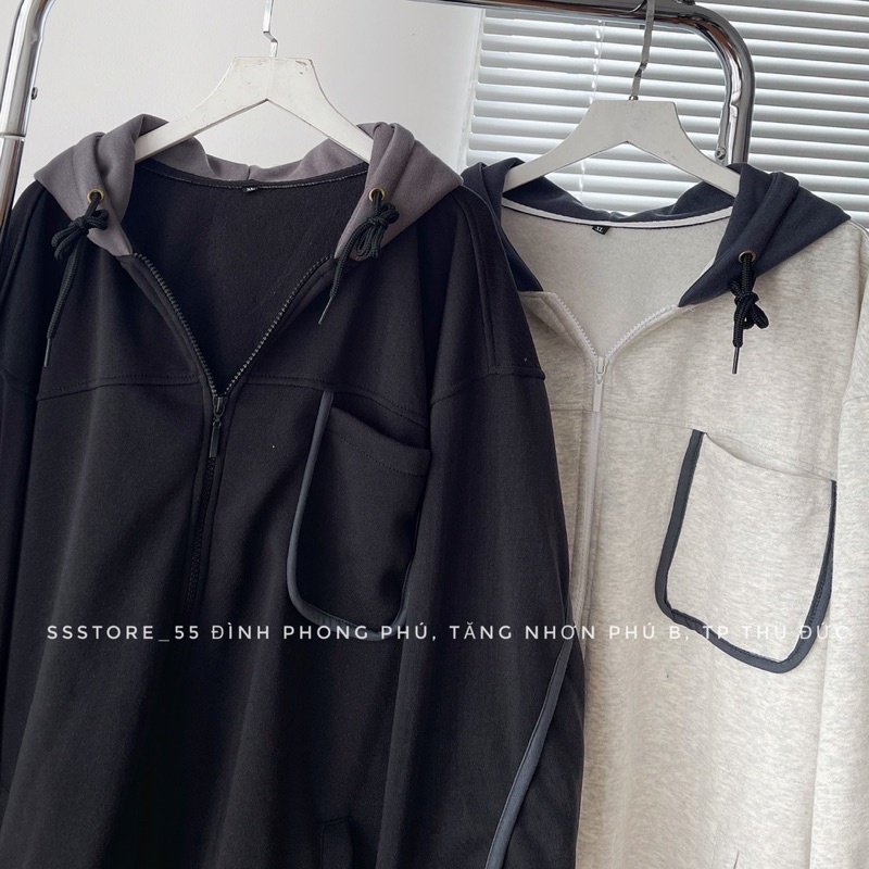 Áo khoác nỉ bông viền tay 2 màu form rộng unisex nam nữ_SSSTore