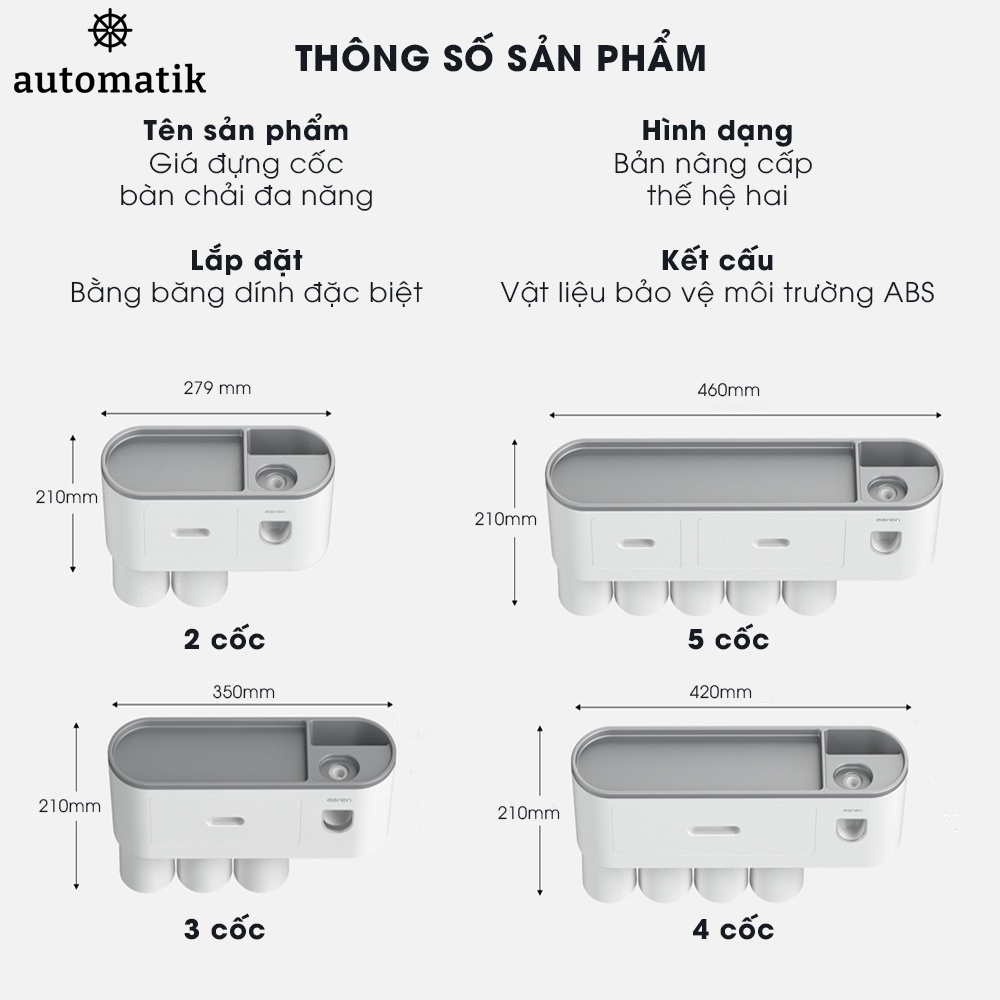 Bộ Nhả Kem Đánh Răng Tự Động, Giá Treo/ Kệ Để Đồ Nhà Tắm, Bàn Chải Dán Tường, Giá Đựng Cốc, Bàn Chải Điện - Automatik