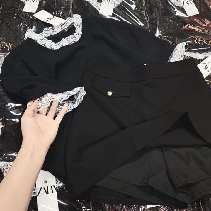 SÉT ÁO VIỀN REN KÈM CHÂN VÁY A CHO NỮ