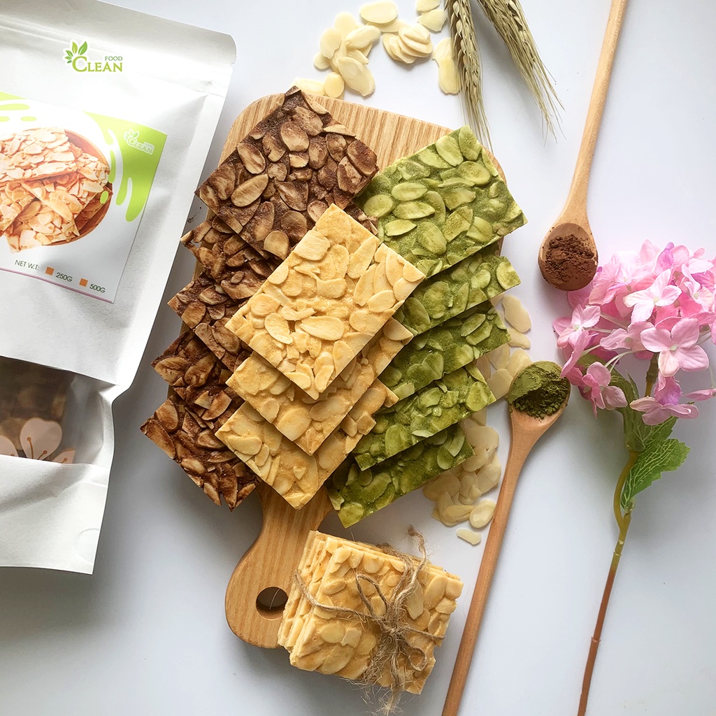 Bánh ngói hạnh nhân ăn kiêng giảm cân keto eatclean CleanFood 3 vị 500g