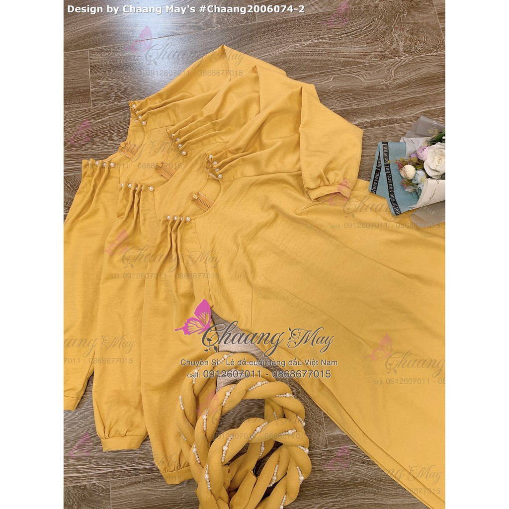 Áo dài cổ xếp ⚡FREESHIP⚡ Kiểu áo dài tay vai cách điệu đính hạt cổ