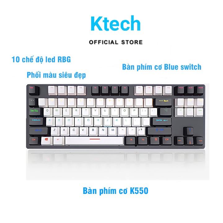 Bàn Phím Cơ Viettech Bàn phím Cơ TKL Gaming Chơi Game Full LED RGB K550 Đa Chế Độ Hiêu Ứng