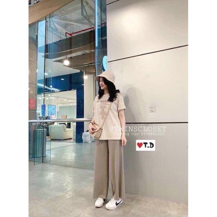 Quần xuông nữ ống rộng len tăm cạp chun sang chảnh nội y xanh babydoll bánh bèo mầu trắng đen be