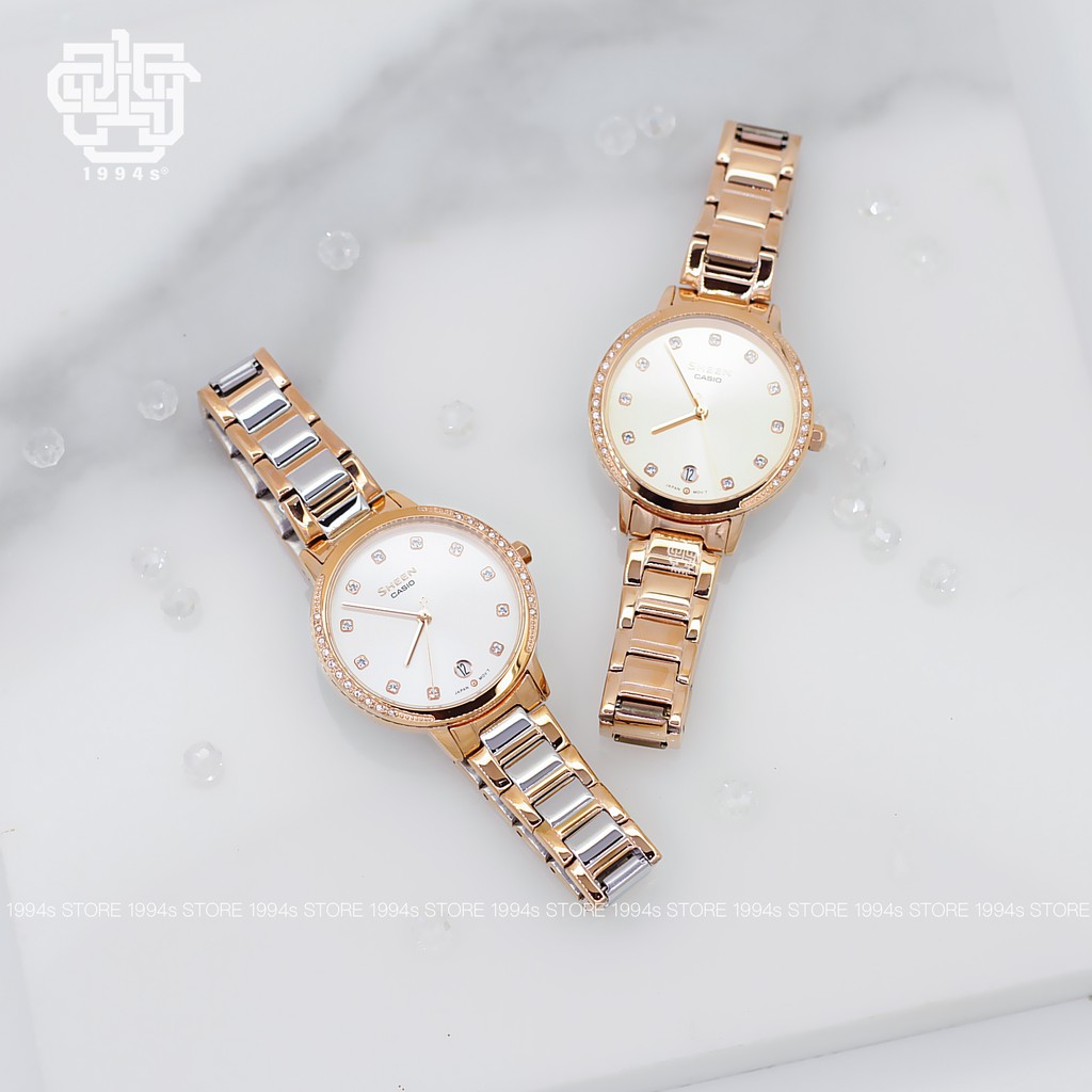 Đồng hồ nữ Casio Sheen SHE-4056 / SHE-4056PG-4A đính đá, chống nước 50m, size 32mm, hàng chính hãng bảo hành 01 năm