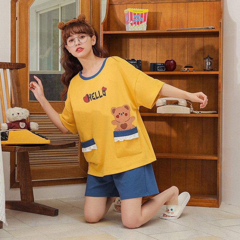 Bộ Ngủ Cotton Thấm Hút Mồ Hôi - Bộ mặc nhà mùa hè hàng Quảng Châu cao cấp phong cách, trẻ trung, cá tính 6619