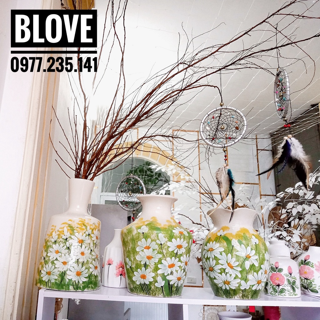 Quà tặng cao cấp,Bình hoa cúc vẽ tay thủ công , Gốm sứ bát tràng tráng men lạnh, Trang trí nhà cửa,decor