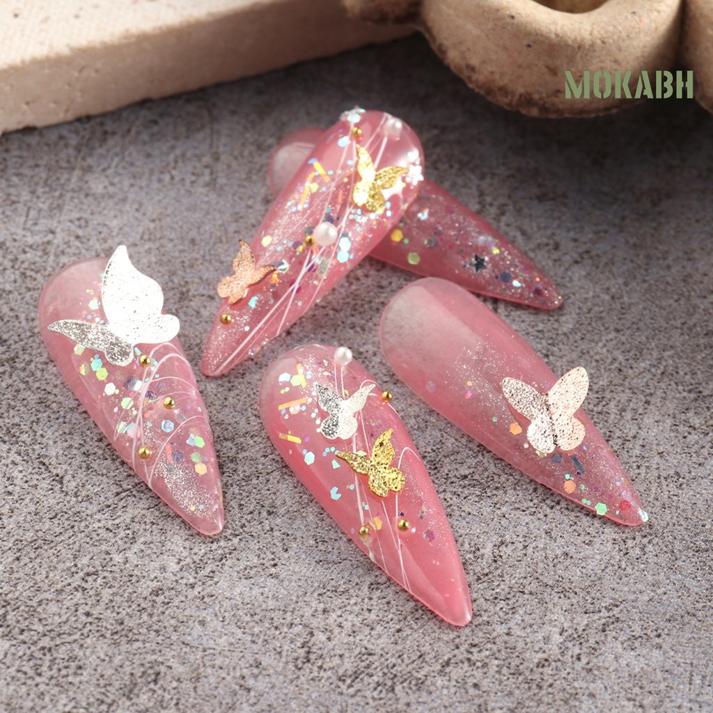 1 Hộp Phụ Kiện Trang Trí Móng Tay Hình Bướm 3D Bằng Kim Loại Chống Phai