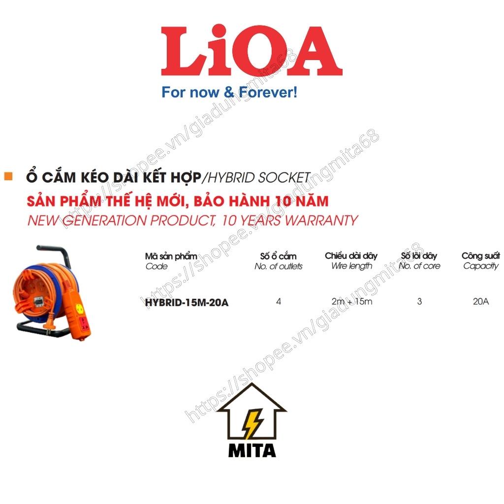 Ổ Cắm Kéo Dài Quay Tay Kiểu Rulo Hybrid LiOA NEW dây dài 15m công suất 20A