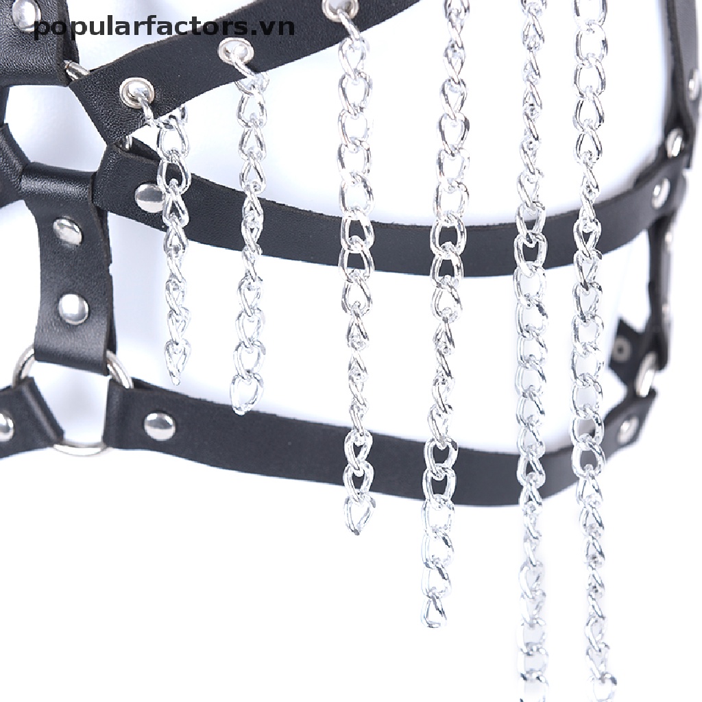 [Phổ Biến] Dây Xích Đeo Ngực Bằng Da Màu Đen Hóa Trang Gothic Cho Nữ