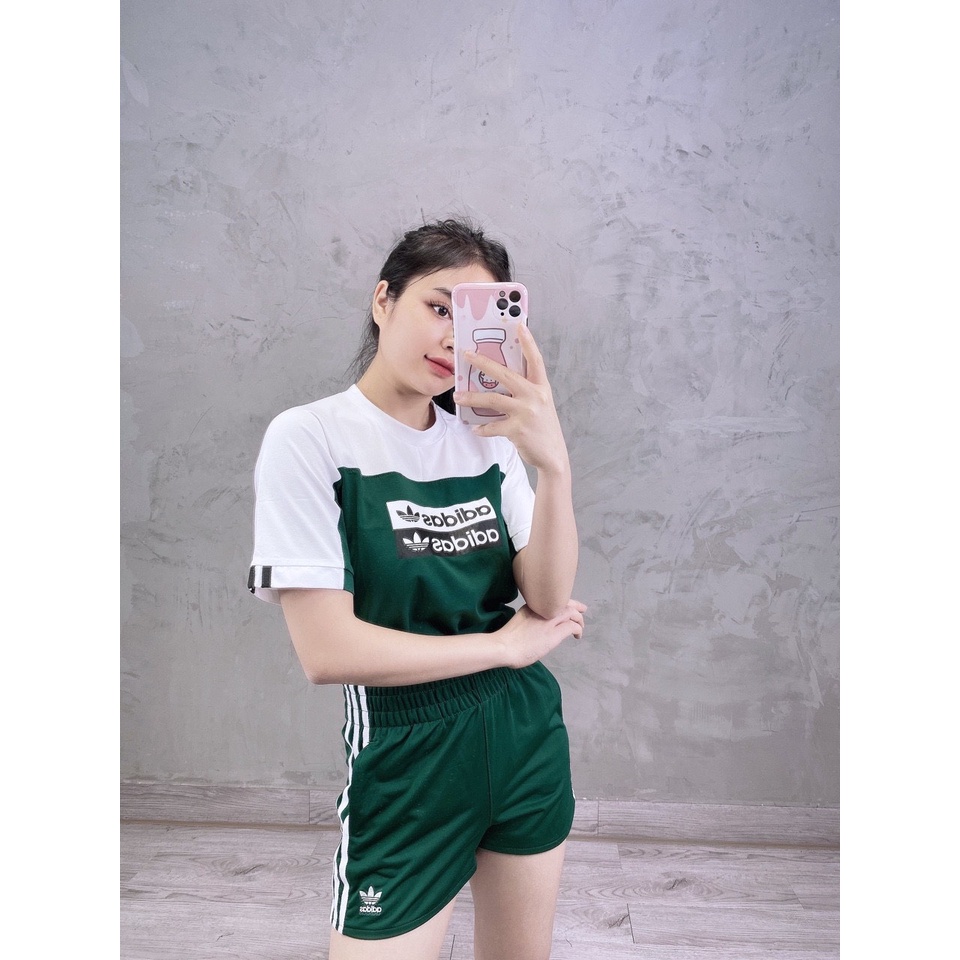 (HÀNG XUẤT XỊN) Quần short xanh 1568 3-Stripes Shorts Green Made in Cambodia full tag code Size S M L