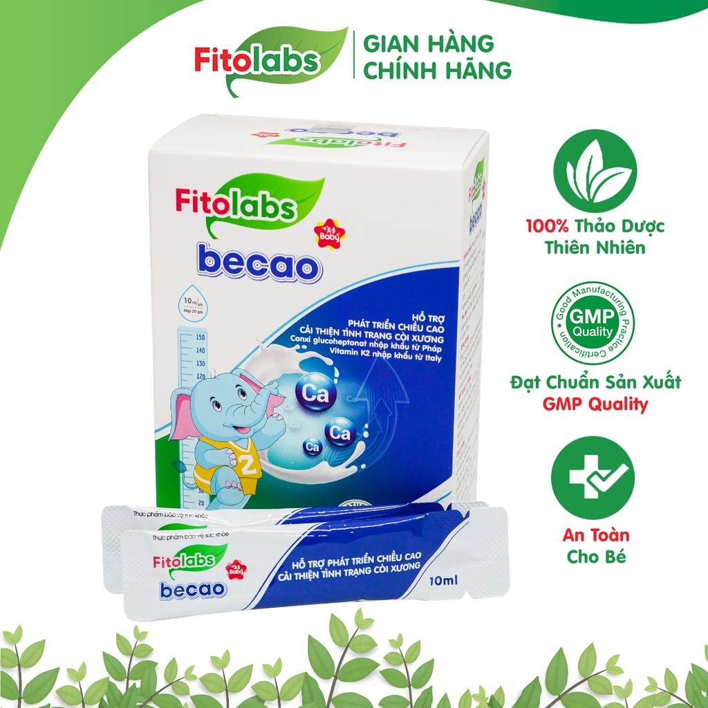 Canxi Cho Bé Fitolabs Becao Bổ Sung Calci, Vitamin K2 Giúp Tăng Chiều Cao, Cải Thiện Còi Xương Hộp 20 Gói Uống FITO8