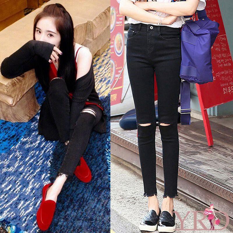 Quần Denim Lưng Cao Thiết Kế Rách Cá Tính | BigBuy360 - bigbuy360.vn