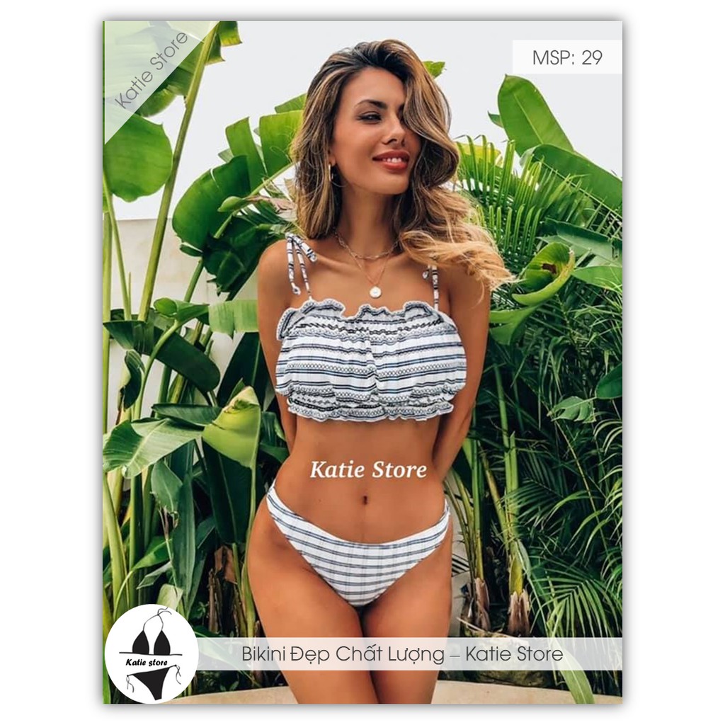 Bikini đồ bơi nữ 2 mảnh bèo nhún buộc dây ở vai thanh lịch tươi trẻ cao cấp.