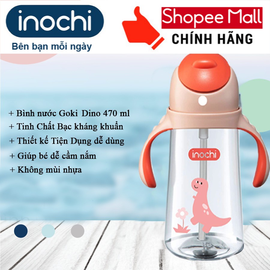 Bình nước Goki Rudy 450ml chất liệu nhựa nguyên sinh kháng khuẩn Ag+ dễ cầm nắm và tiện dụng