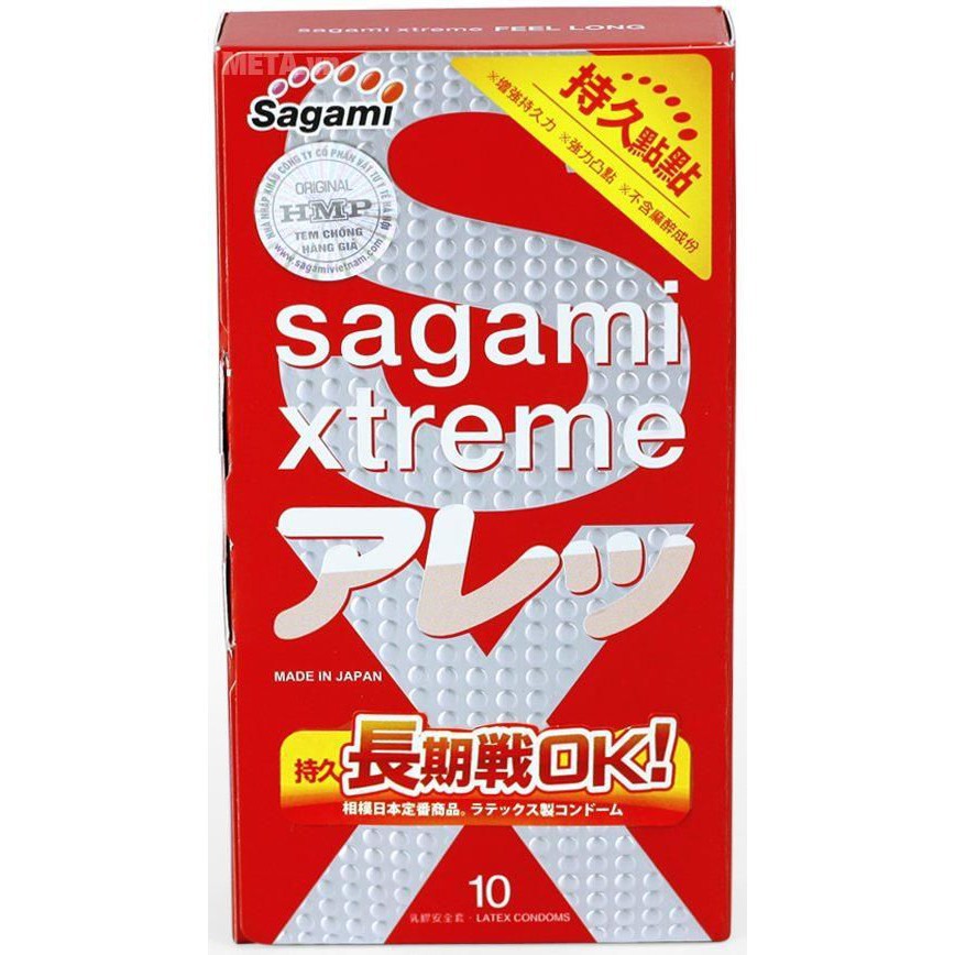 Bao cao su Sagami Sagami Dotty G Feel Long - Siêu mỏng, chấm bi, tự co giãn (Hộp 10 Cái)