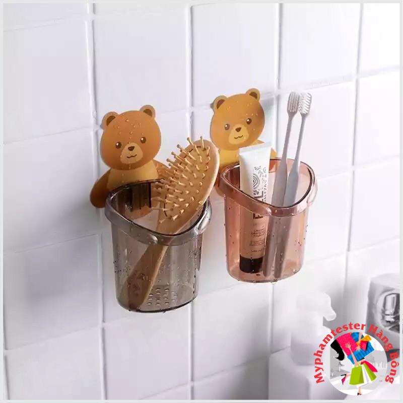 Cốc gấu dán tường - Hũ ly gấu đựng bàn chải và kem đánh răng dễ thương