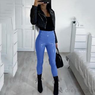 D❃♪Quần legging da PU nữ cạp cao