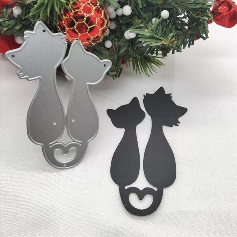 QQ Khuôn Cắt Giấy Kim Loại Họa Tiết Mèo Trái Tim Xinh Xắn