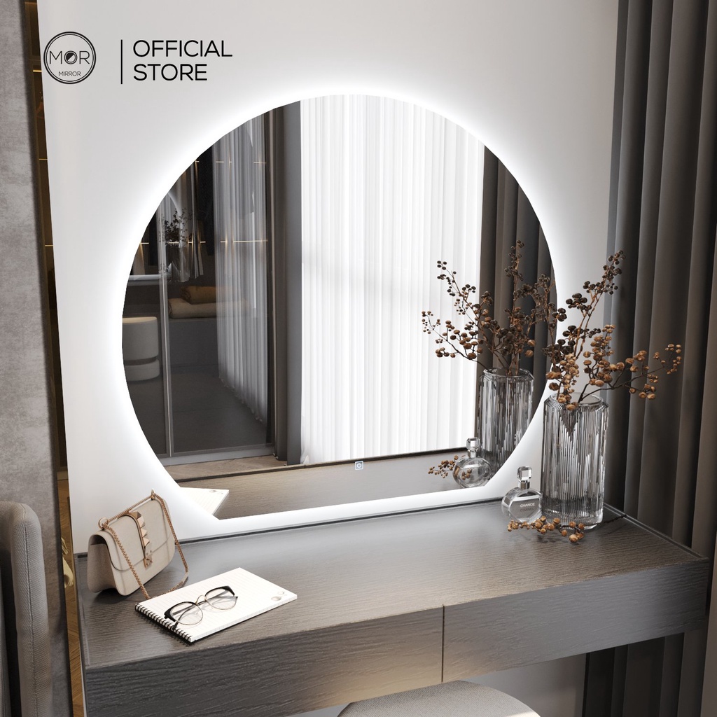 Gương Tròn Khuyết Decor Phòng Tắm Bàn Trang Điểm Cảm Ứng Led Cao Cấp MOR MIRROR (Đầy Đủ Phụ Kiện)