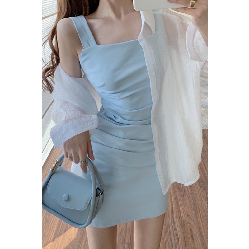 Đầm Ôm Hai Dây Màu Xanh Dương Thời Trang Mùa Hè Mới Cho Nữ | BigBuy360 - bigbuy360.vn