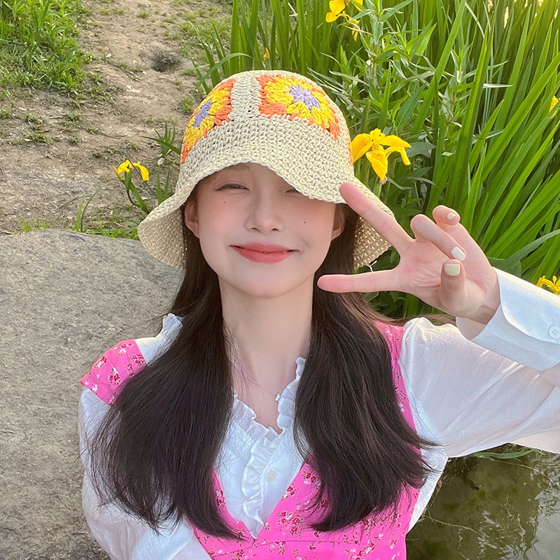 Mũ MG STUDIO chất liệu sợi dệt họa tiết hoa thời trang