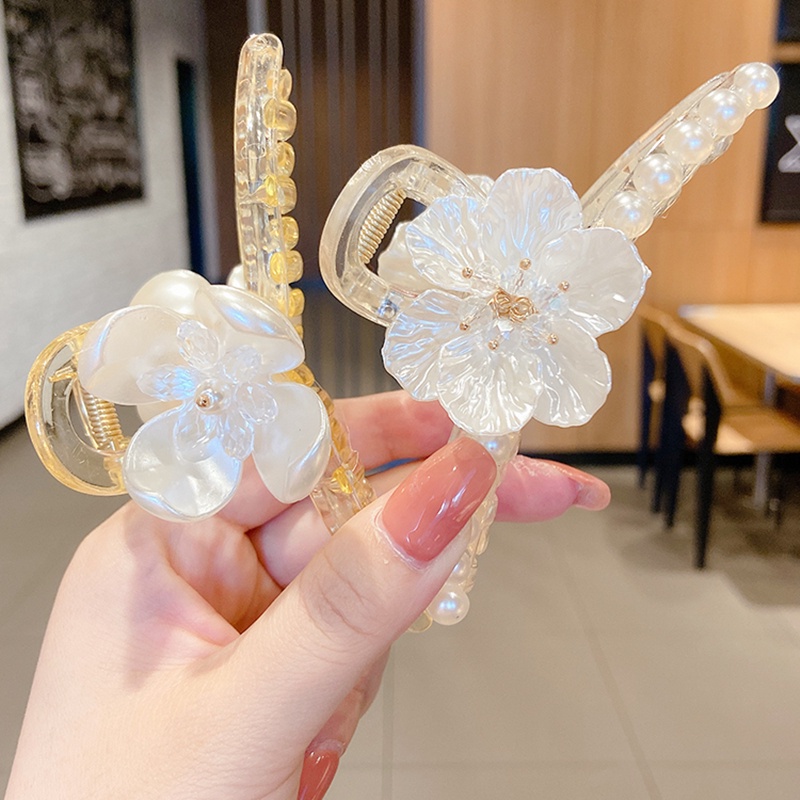 Kẹp tóc đính ngọc trai giả/hoa phong cách Hàn Quốc