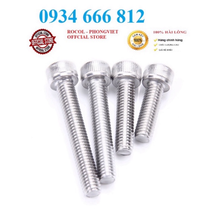 Combo 10c Bulong lục giác chìm đầu trụ inox 304 M12, M12X20, M12X30,M12X40, M12X50, M12X60