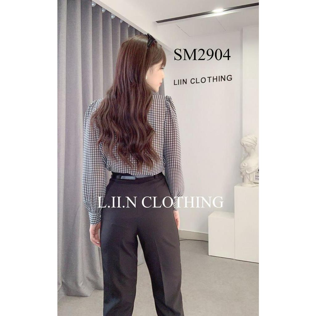 Áo sơ mi Răng Sói Viền Đen cao cấp phối cổ tròn thanh lịch Liin Clothing SM2904