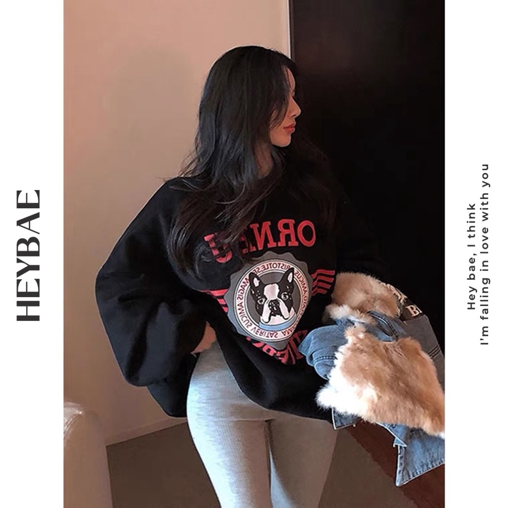 Áo sweater nỉ unisex ORNEU HEYBAE oversize dài tay in hoạ tiết vintage dáng rộng áo nỉ chui đầu siêu ấm AK032 | BigBuy360 - bigbuy360.vn