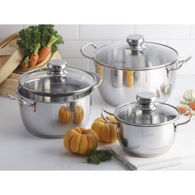 Bộ nồi inox 430 bếp từ Fivestar Standard 3 chiếc nắp kính.tặng 1 vá canh