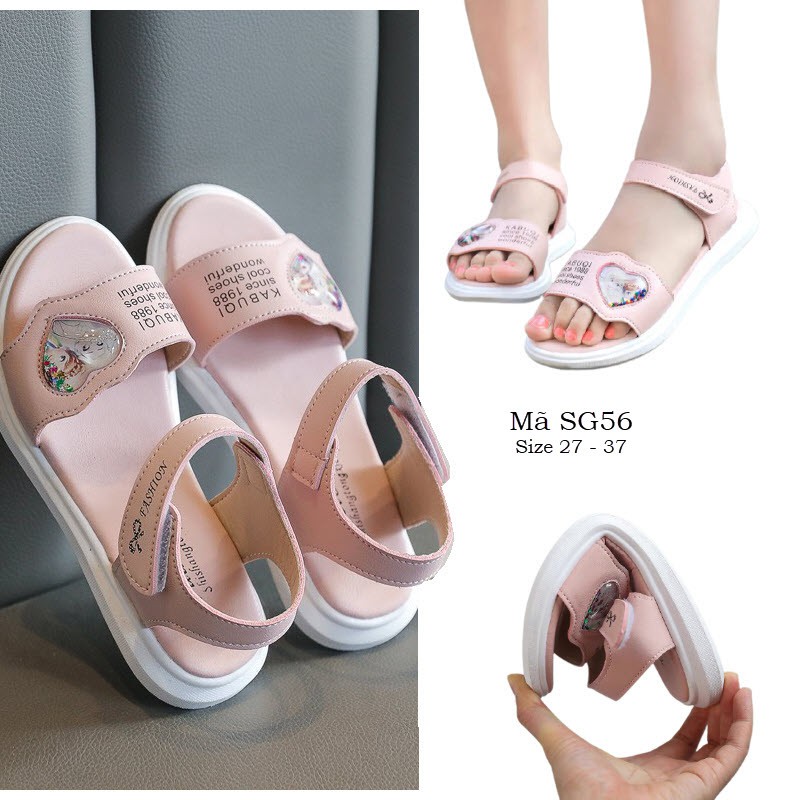 Dép sandal cho bé gái SG56 hình elsa quai hậu mềm êm, chống trơn chống vấp màu hồng đi học, đi biển siêu xinh