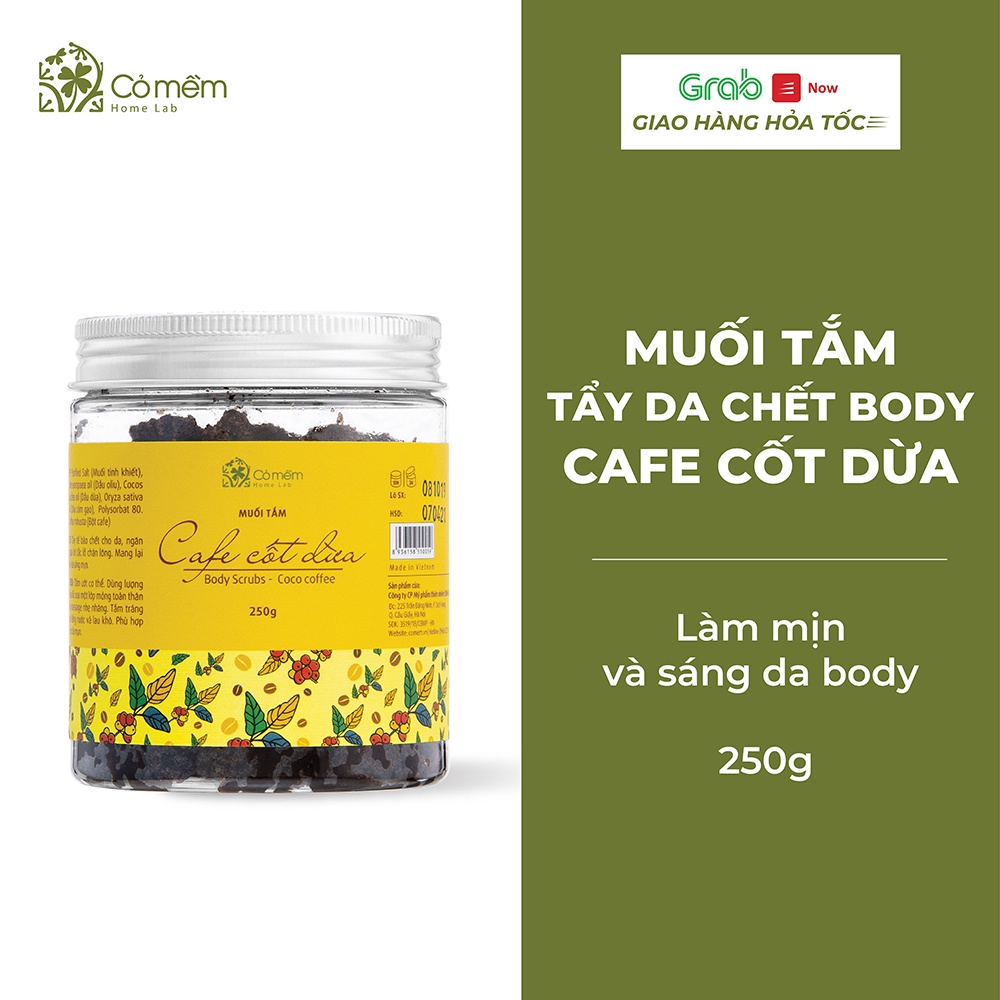 Muối Tắm Tẩy Da Chết Body Cafe Cốt Dừa Giúp Body Sáng Mịn Cỏ Mềm 250g